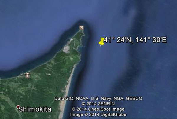 Approximate location of USS Pompano