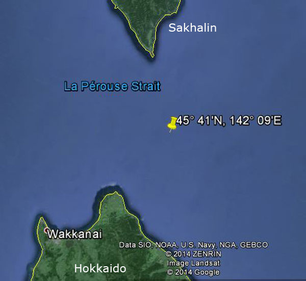 Approximate location of USS Wahoo