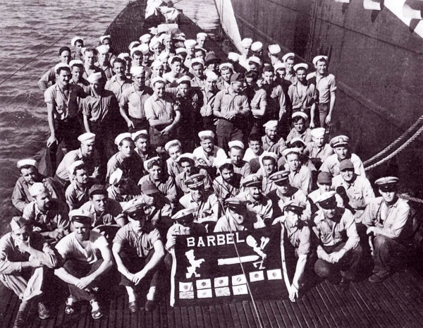 USS Barbel Crew and their battleflag