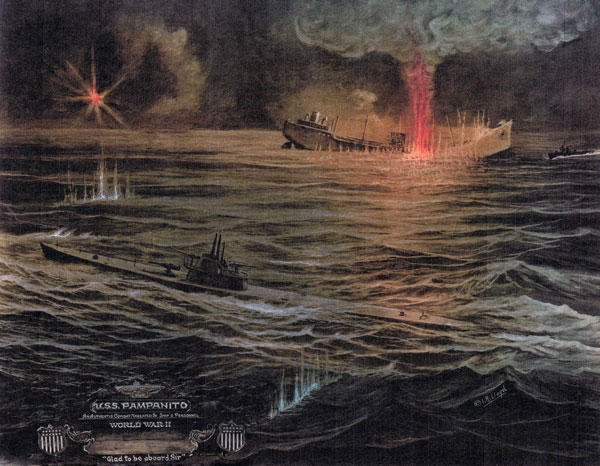 I. R. Lloyd print of the Pampanito (SS-383) in WWII