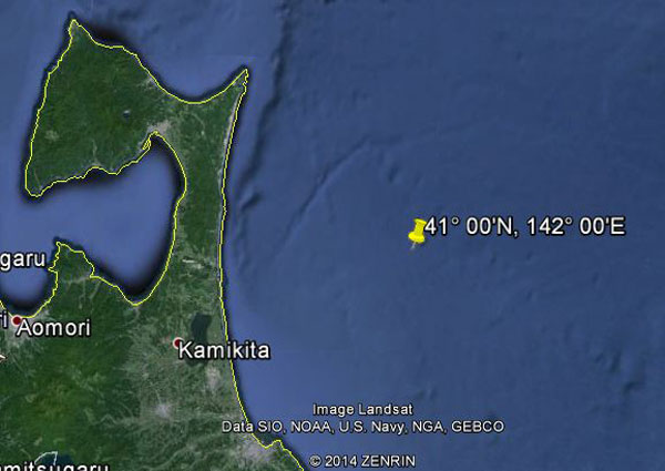 Approximate location of USS Pickerel